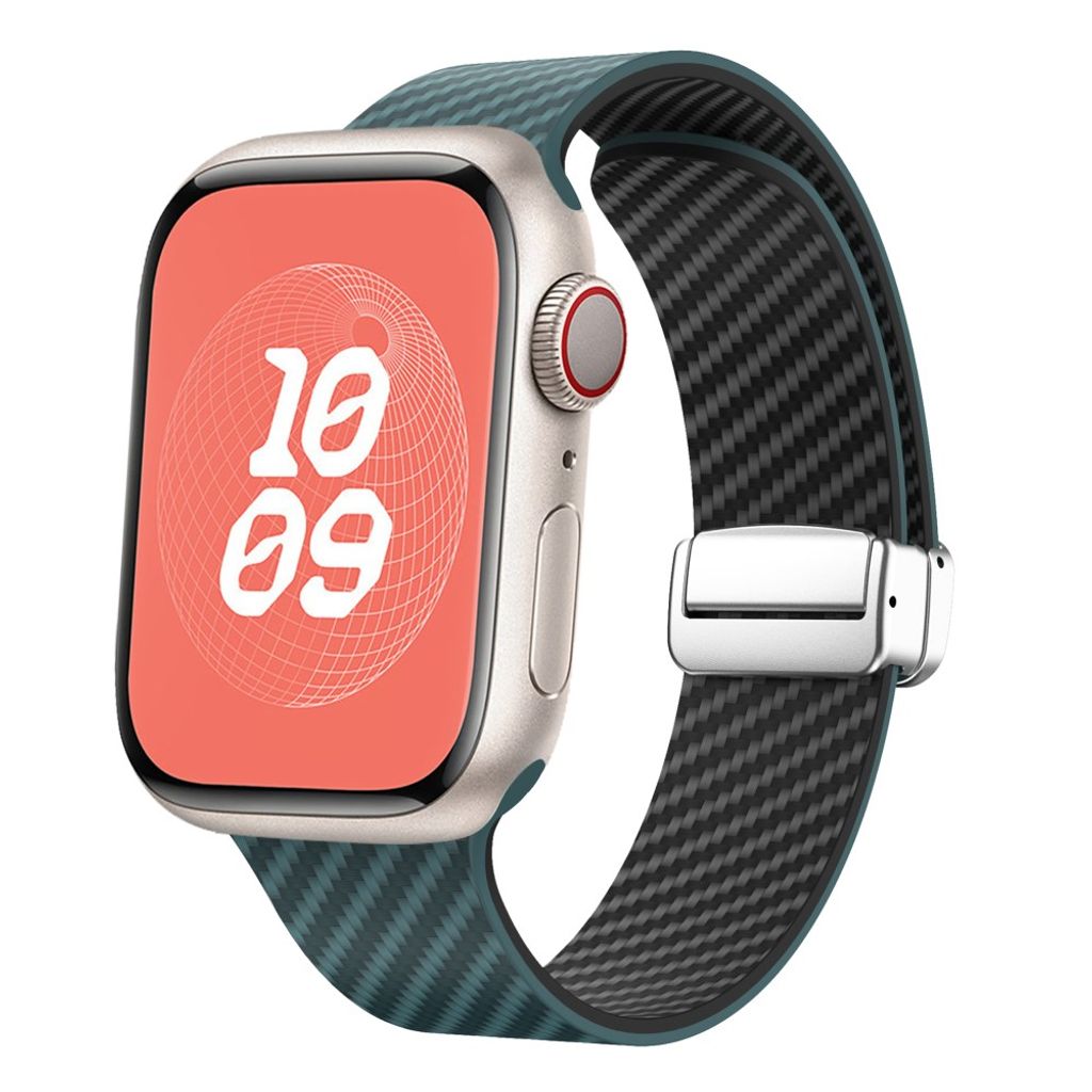 Apple Watch 42 / 41/ 40 / 38mm Klockarmband kolfibertextur - Turkos/Svart