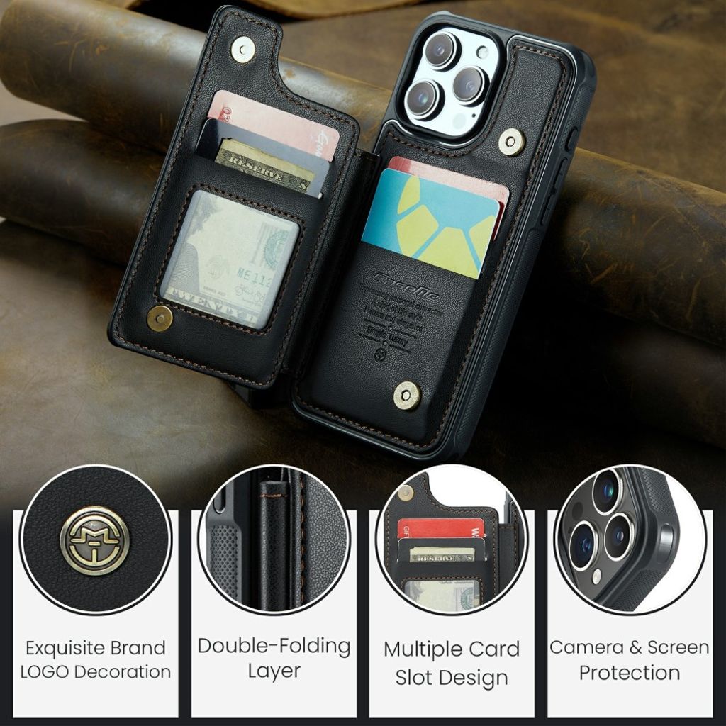 CASEME iPhone 16 Pro Lommebokdeksel RFID-blokkerende kortspor – Svart
