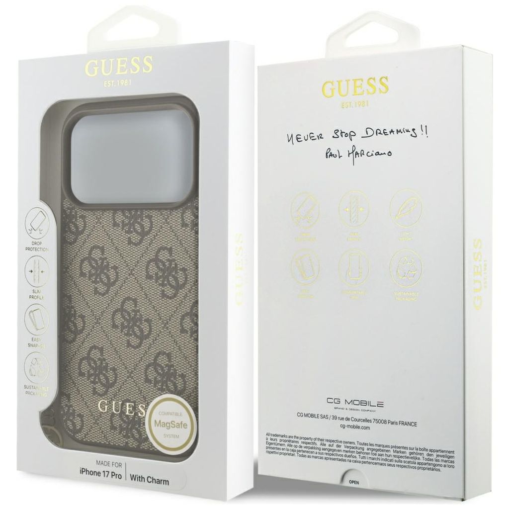Guess 4G Charms Collection MagSafe Cover till iPhone 17 Pro - Brun