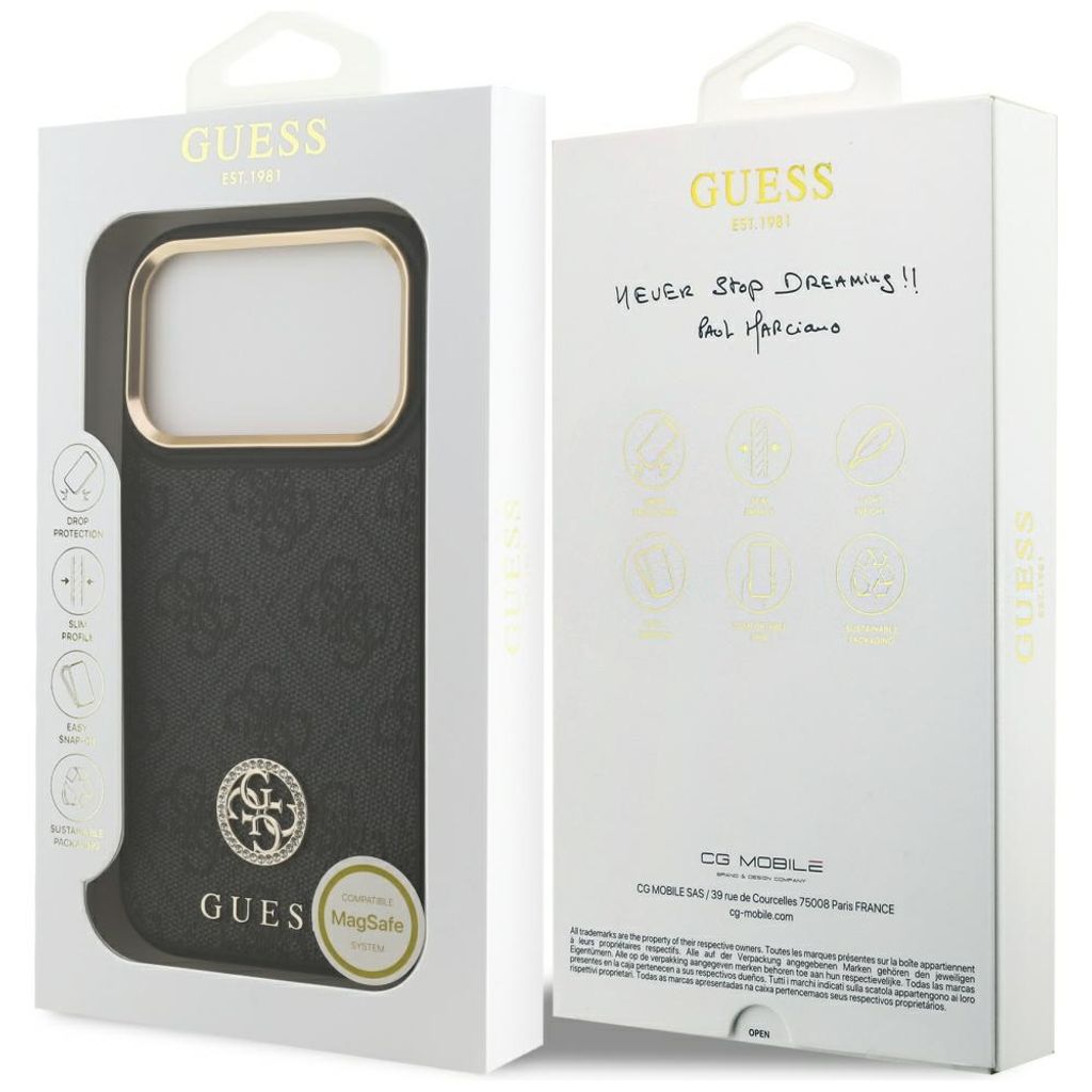 Guess 4G Strass Logo MagSafe -kuori till iPhone 17 Pro - Musta