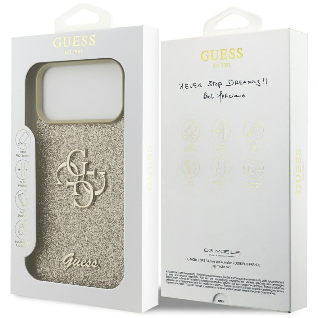 Guess Fixed Glitter Big 4G -kuori till iPhone 17 Pro Max - Kulta