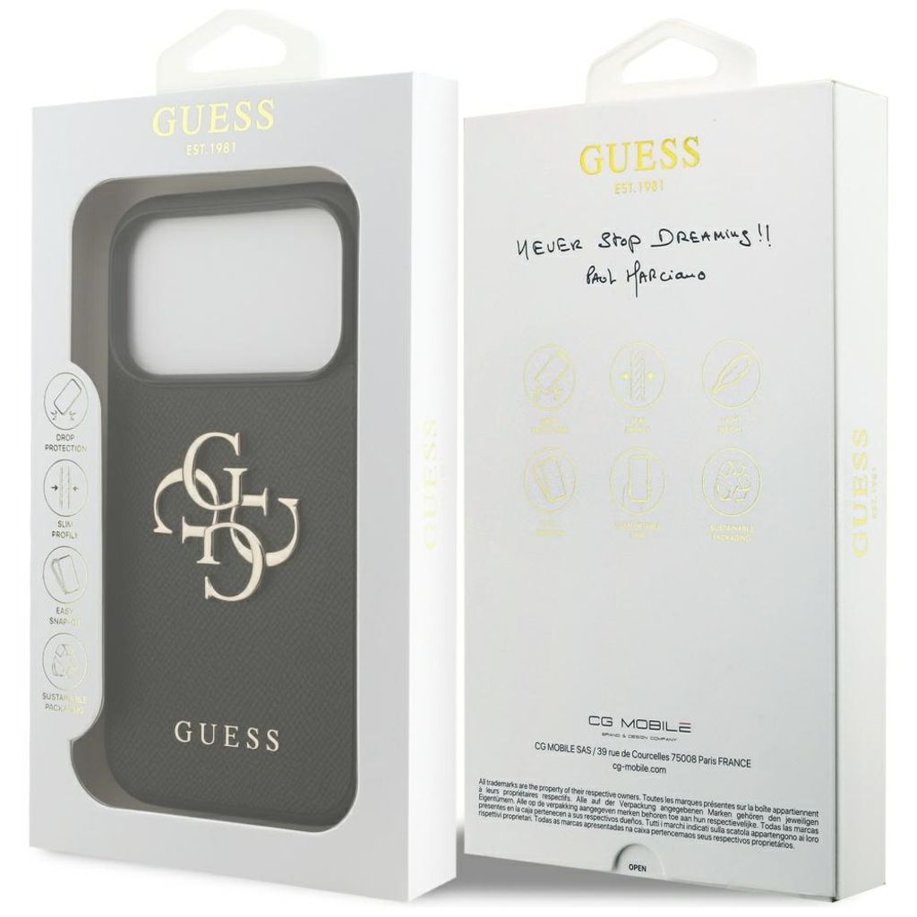 Guess Grained Big 4G & Classic Logo -kuori till iPhone 17 Pro - Musta
