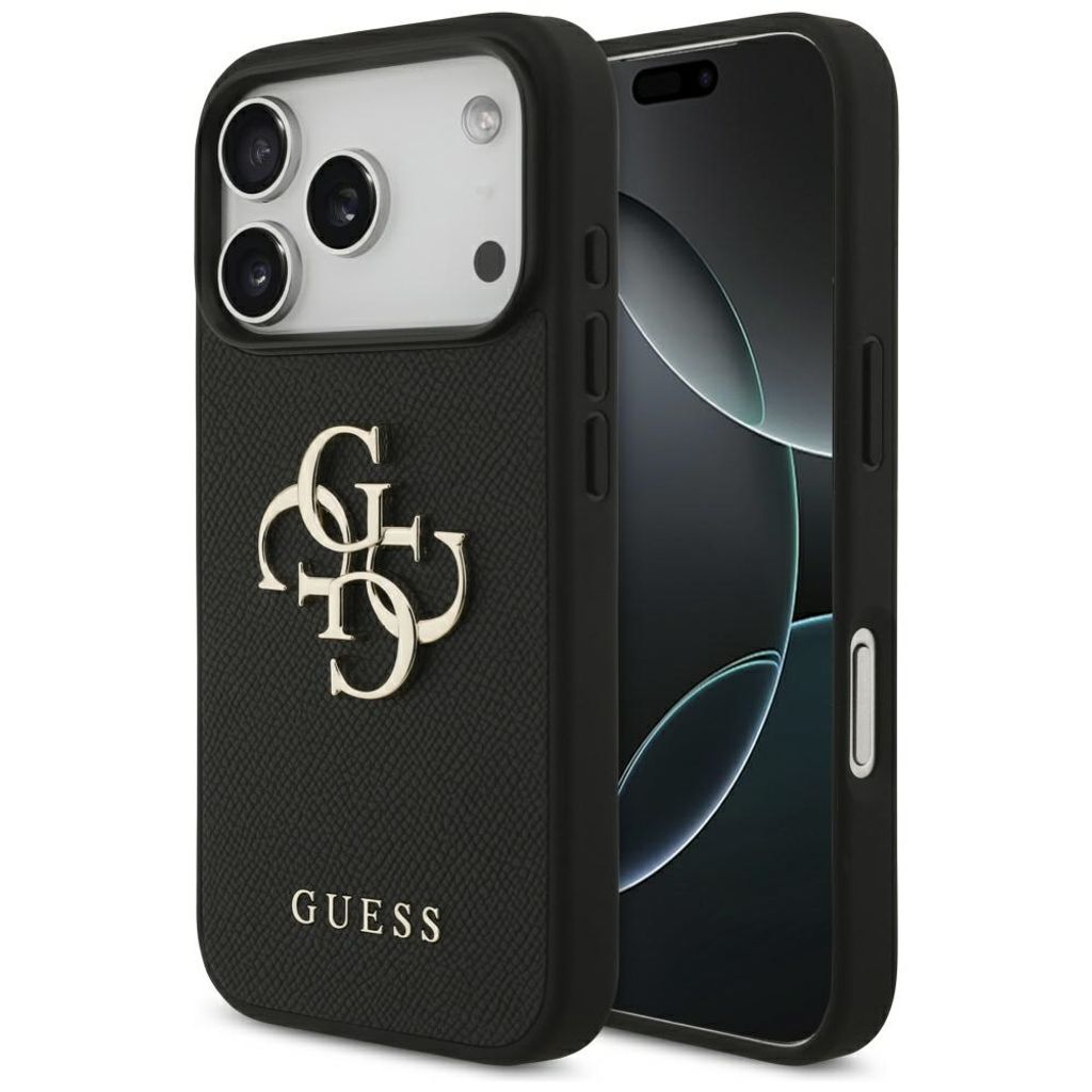 Guess Grained Big 4G & Classic Logo -kuori till iPhone 17 Pro - Musta