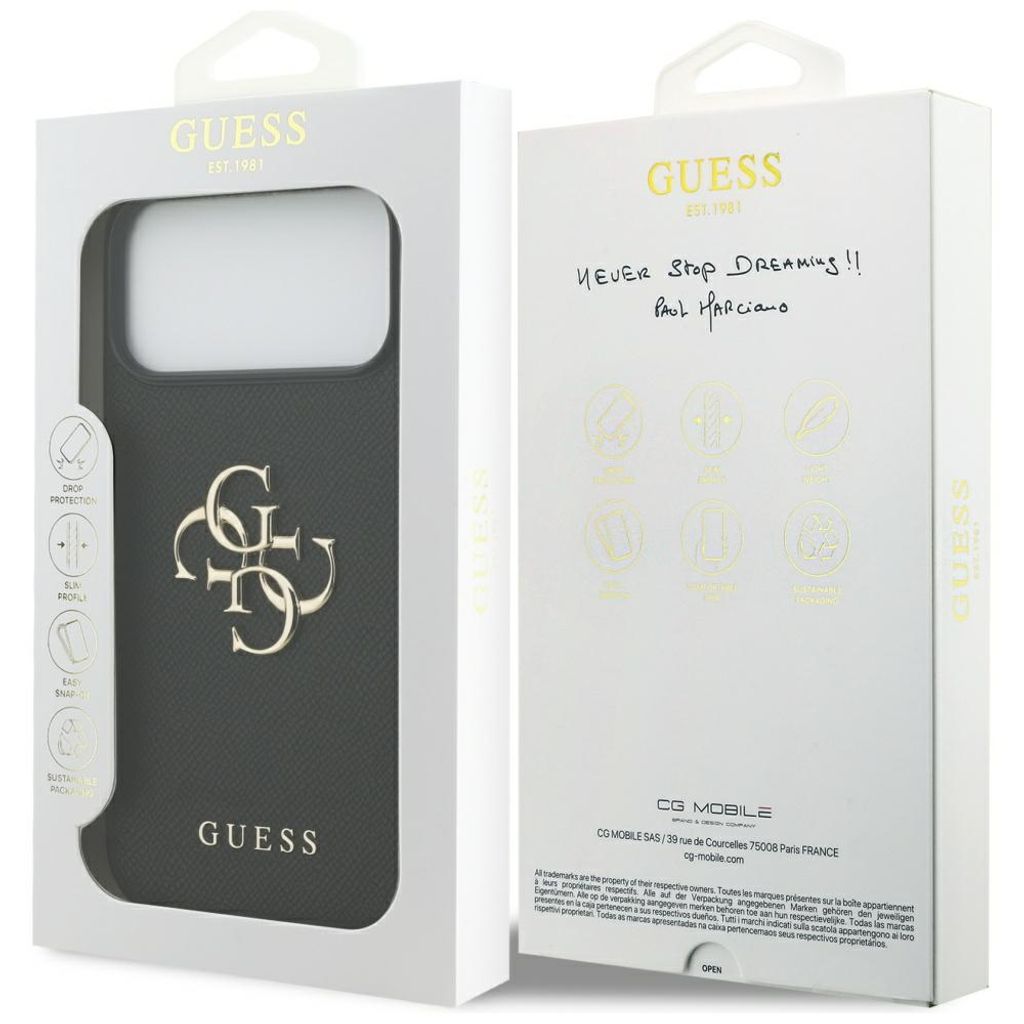 Guess Grained Big 4G & Classic Logo -kuori till iPhone 17 Pro Max - Musta