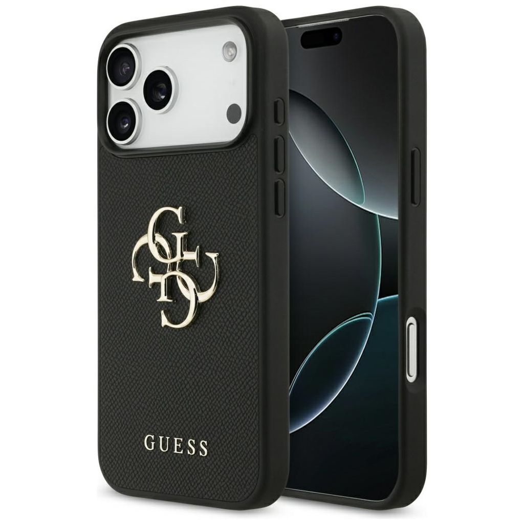 Guess Grained Big 4G & Classic Logo -kuori till iPhone 17 Pro Max - Musta