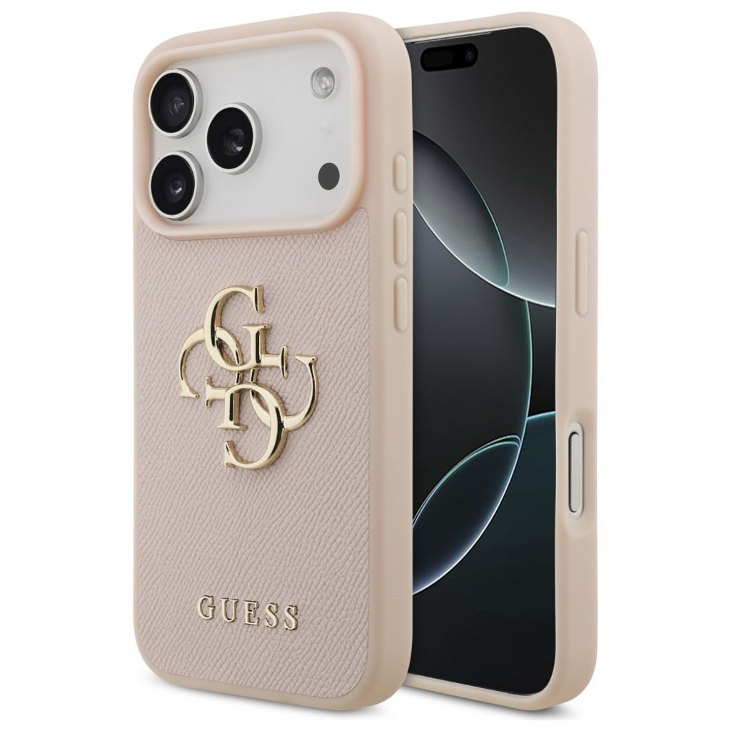 Guess Grained Big 4G & Classic Logo -kuori till iPhone 17 Pro - Vaaleanpunainen