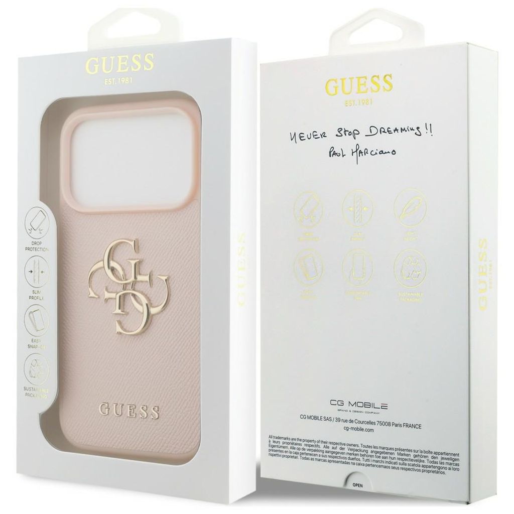 Guess Grained Big 4G & Classic Logo -kuori till iPhone 17 Pro - Vaaleanpunainen