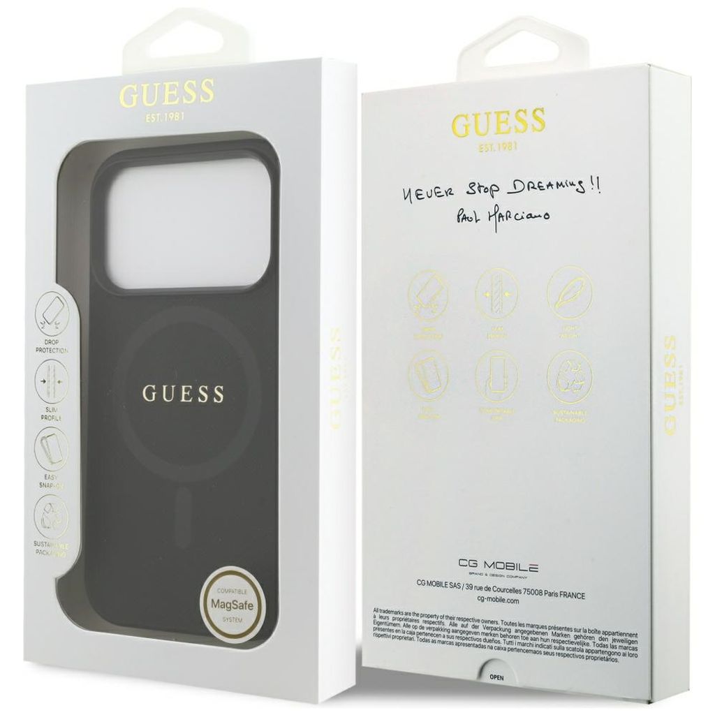 Guess Saffiano Classic Logo MagSafe -kuori till iPhone 17 Pro - Musta