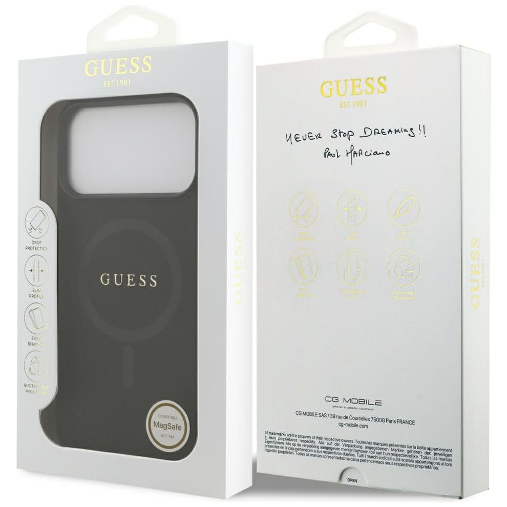 Guess Saffiano Classic Logo MagSafe -kuori till iPhone 17 Pro Max - Musta