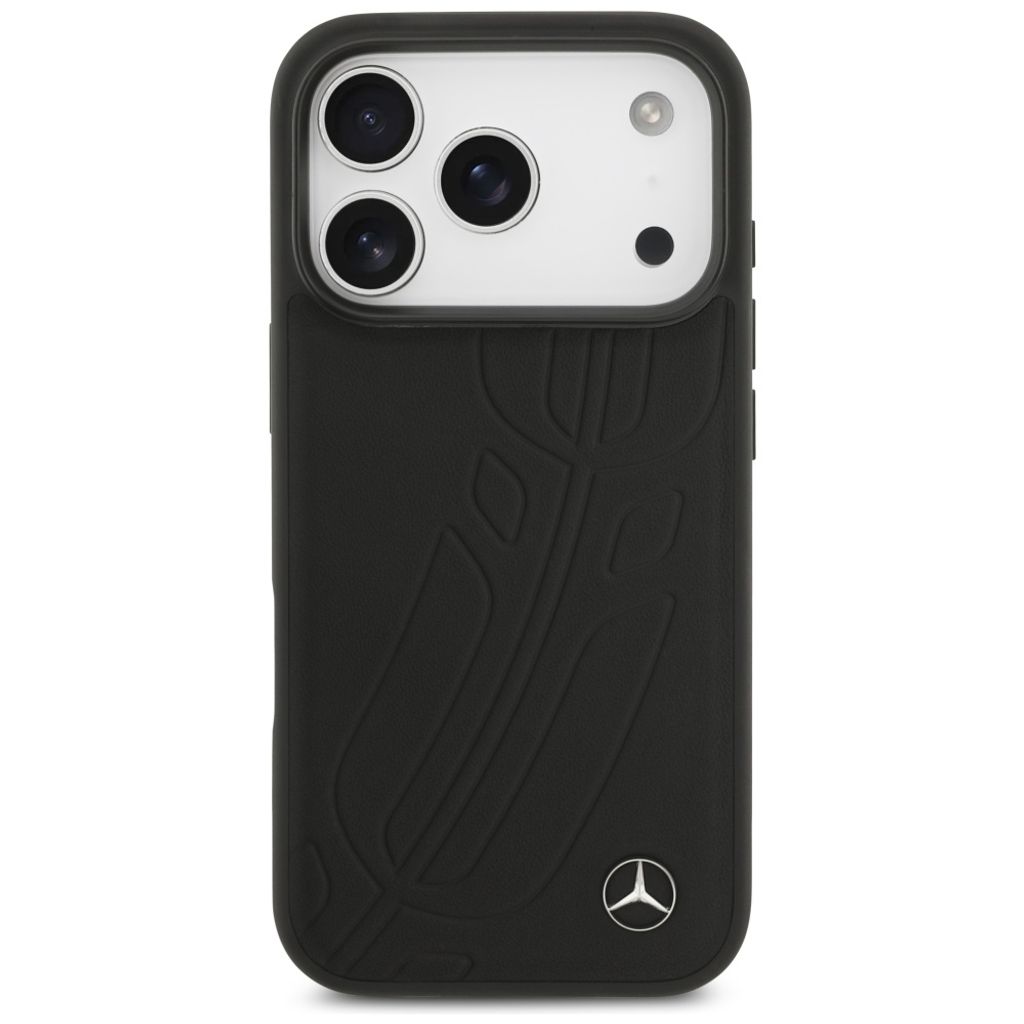 Mercedes Leather Large Laurel Leaf MagSafe -kuori till iPhone 17 Pro - Musta