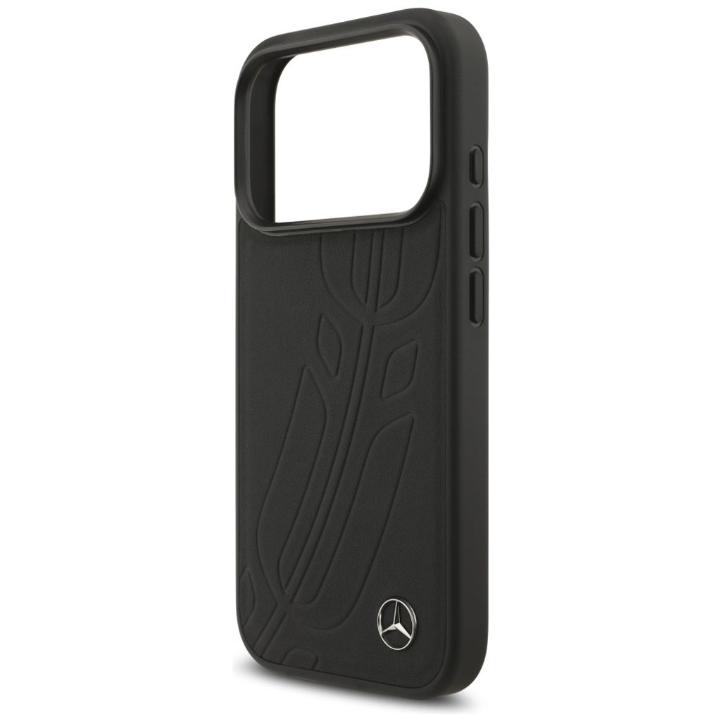 Mercedes Leather Large Laurel Leaf MagSafe -kuori till iPhone 17 Pro - Musta