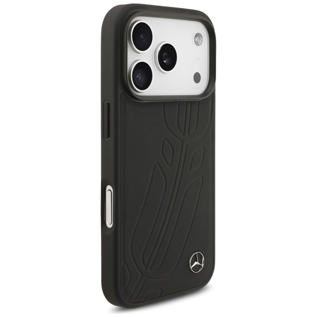 Mercedes Leather Large Laurel Leaf MagSafe -kuori till iPhone 17 Pro - Musta
