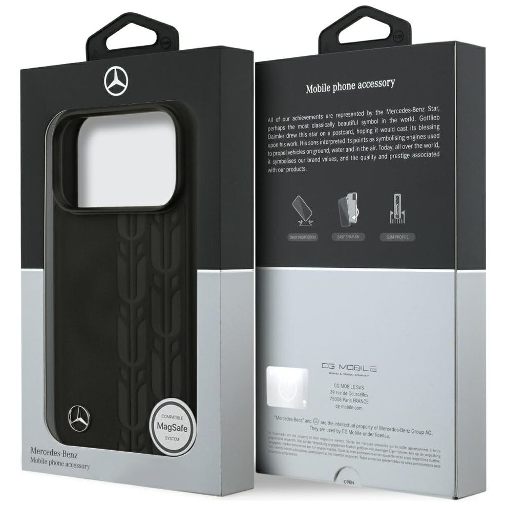 Mercedes Leather Laurel Leaves MagSafe -kuori till iPhone 17 Pro - Musta