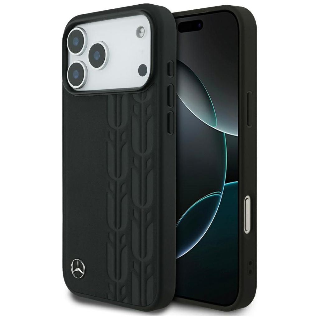Mercedes Leather Laurel Leaves MagSafe -kuori till iPhone 17 Pro Max - Musta