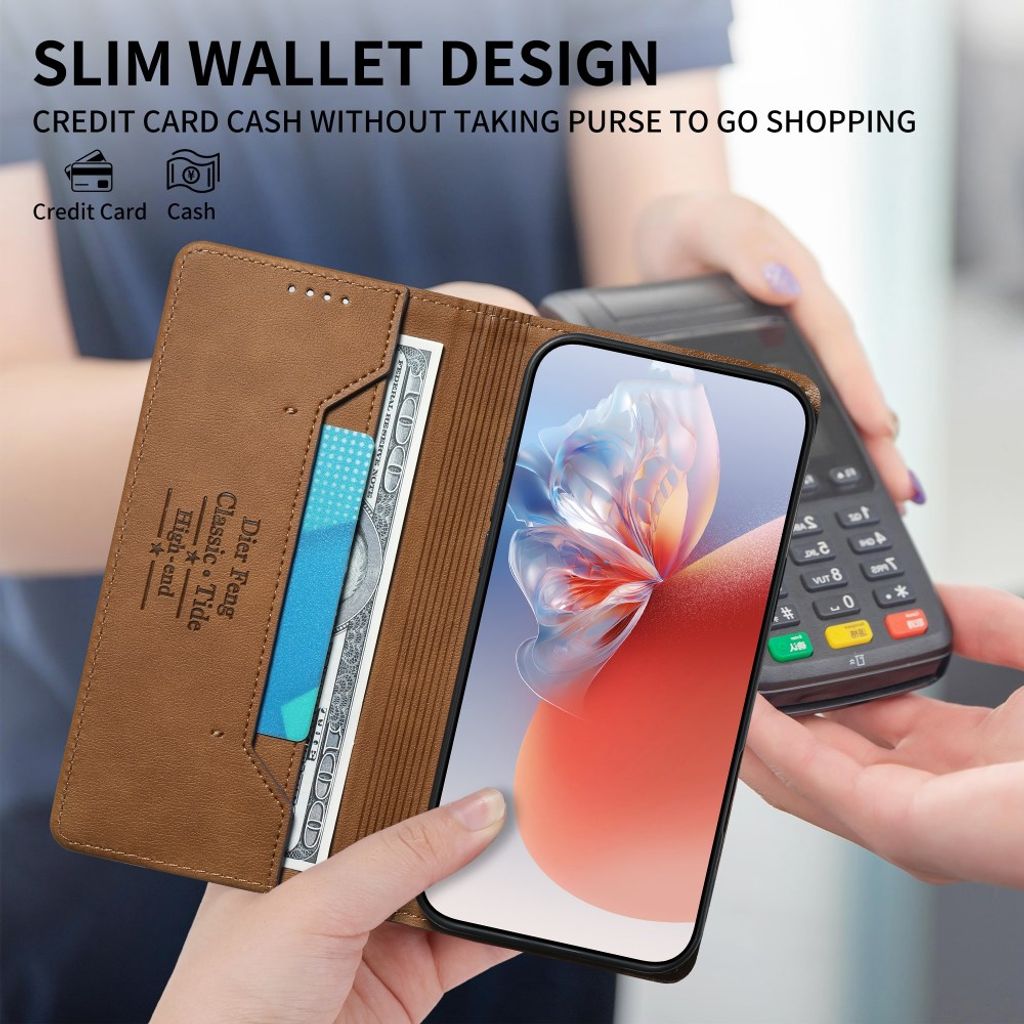DIERFENG iPhone 18 Pro/17 Pro Lommeboketui RFID-blokkerende - Brun