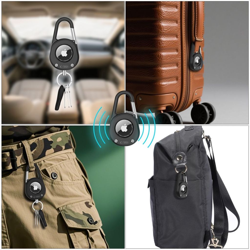 Tech-Protect Slidelock Avaimenperä Karabiinilla Apple AirTag 1/2 -älypuhelimelle - Musta