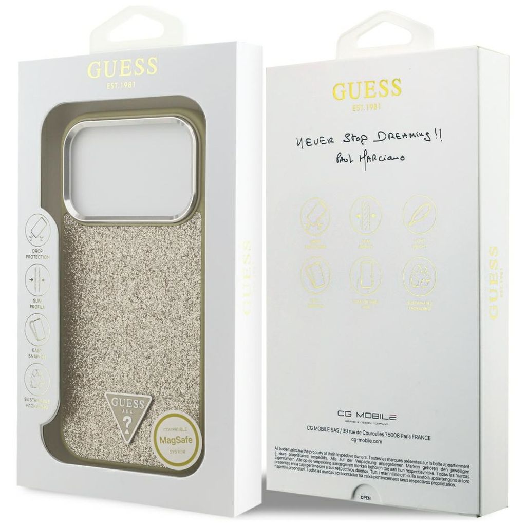 Guess Glitter Triangle Logo MagSafe -kuori till iPhone 17 Pro - Kulta