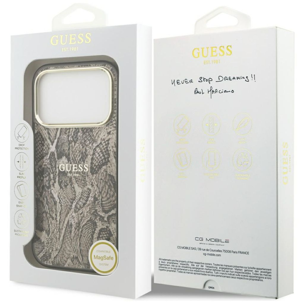 Guess Python Pattern MagSafe -kuori till iPhone 17 Pro - Ruskea