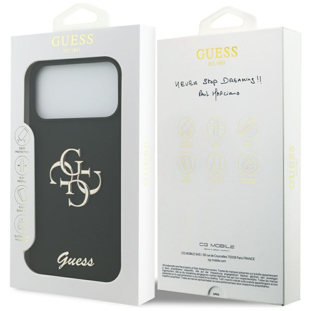 Guess Silicone Big 4G Script -kuori till iPhone 17 Pro Max - Musta
