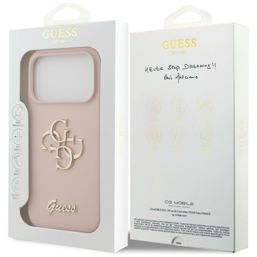 Guess Silicone Big 4G Script -kuori till iPhone 17 Pro - Vaaleanpunainen