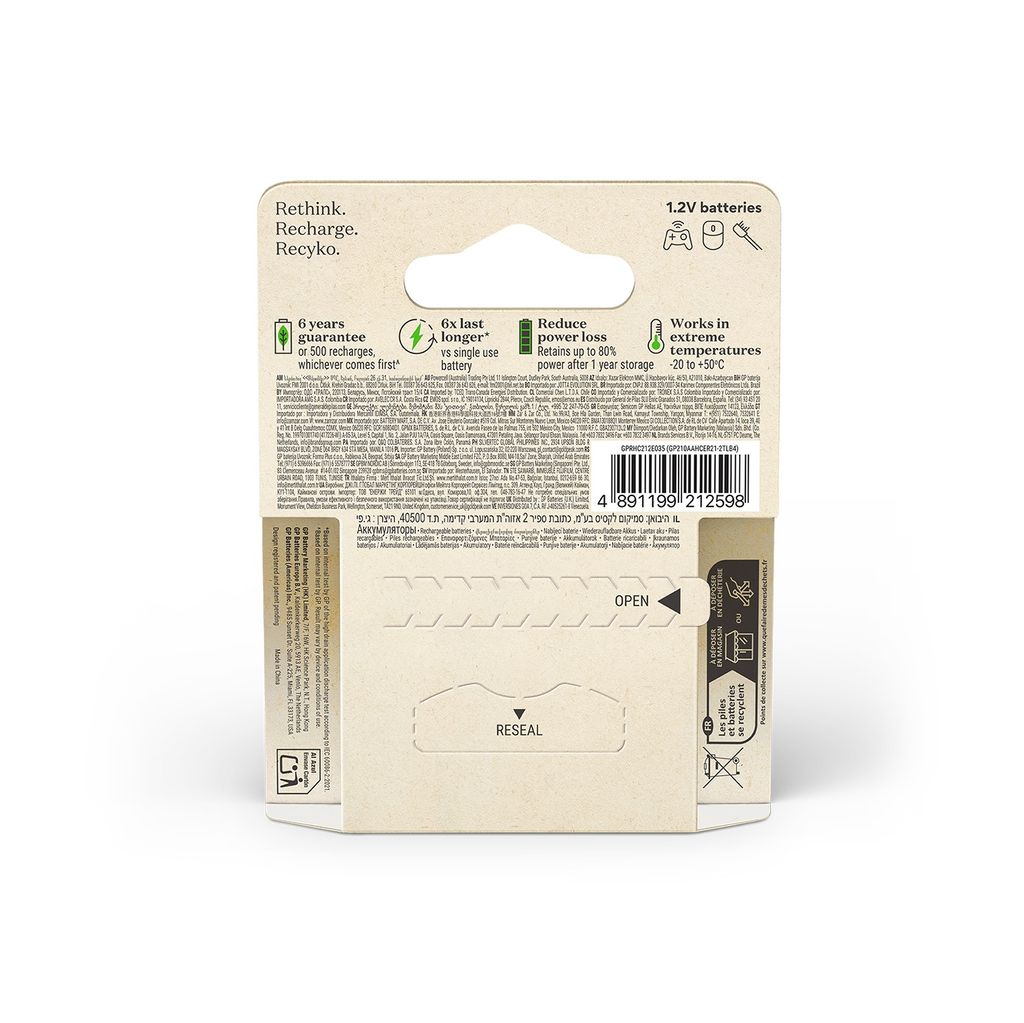 GP ReCyko Genopladelige AA-Batterier 2100mAh NiMH 1,2V 4-pak