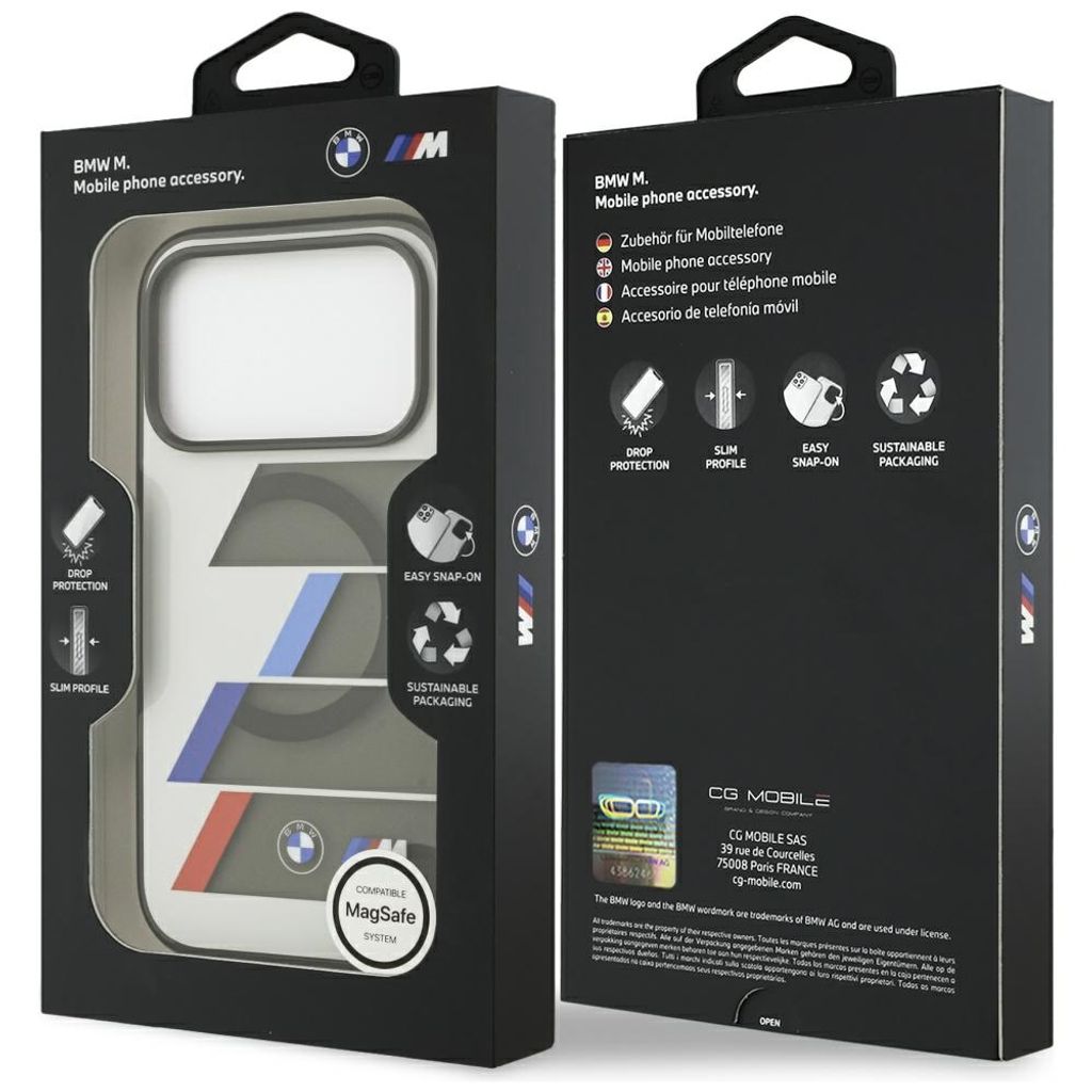 BMW M IML Metal Buttons Tricolor Lines MagSafe -kuori till iPhone 17 Pro - Harmaa