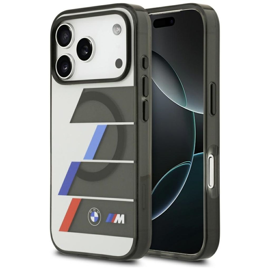 BMW M IML Metal Buttons Tricolor Lines MagSafe -kuori till iPhone 17 Pro - Harmaa