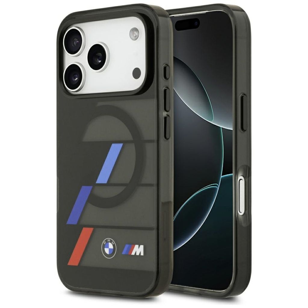 BMW M IML Metal Buttons Tricolor Lines MagSafe -kuori till iPhone 17 Pro - Musta
