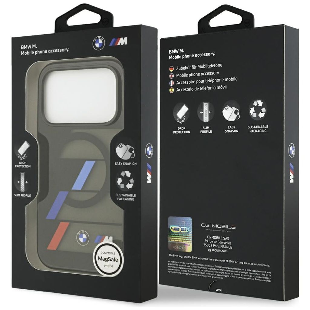 BMW M IML Metal Buttons Tricolor Lines MagSafe -kuori till iPhone 17 Pro - Musta