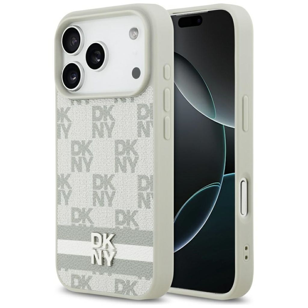 DKNY Checkered with Printed Stripes Deksel till iPhone 17 Pro - Beige