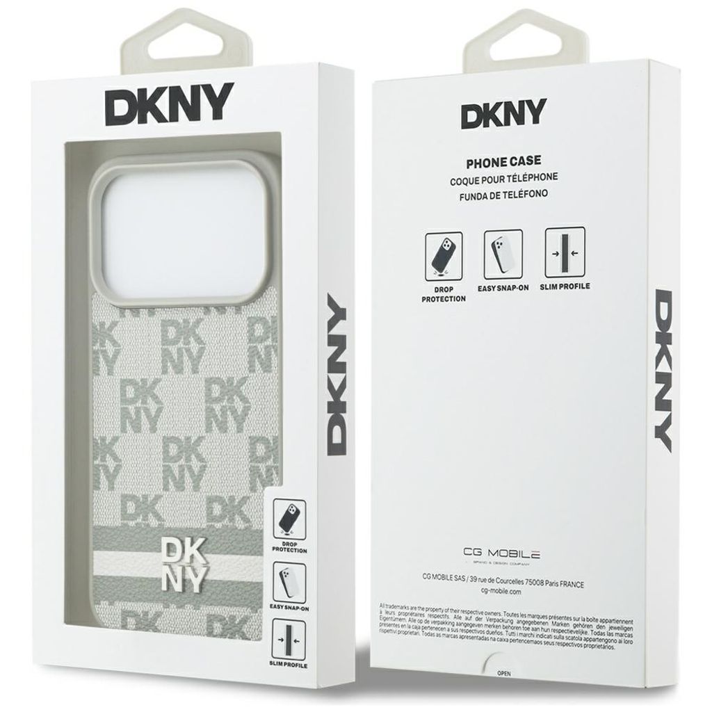 DKNY Checkered with Printed Stripes Deksel till iPhone 17 Pro - Beige
