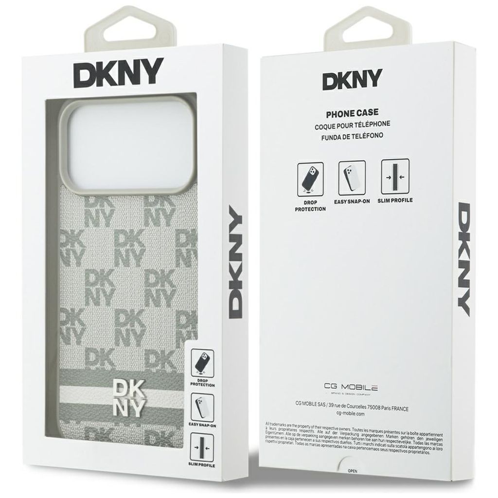 DKNY Checkered with Printed Stripes Deksel till iPhone 17 Pro Max - Beige