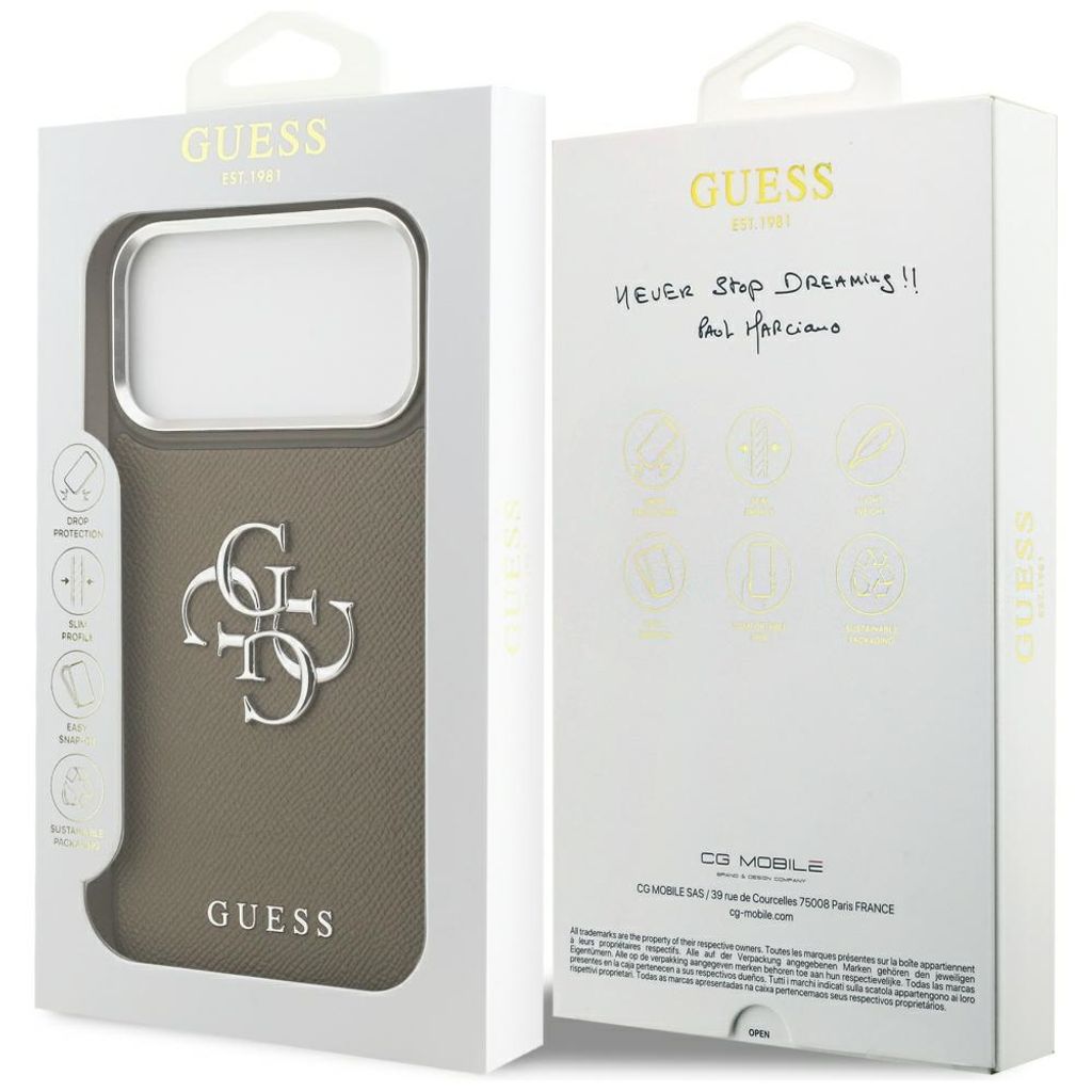 Guess Grained Big 4G & Classic Logo -kuori till iPhone 17 Pro Max - Ruskea