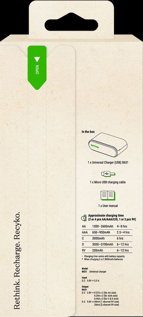 Battery charger universal GP. For AA / AAA / 9V / C / D (USB)