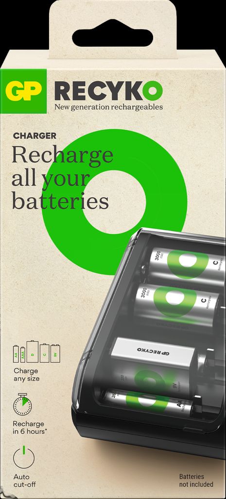 Battery charger universal GP. For AA / AAA / 9V / C / D (USB)