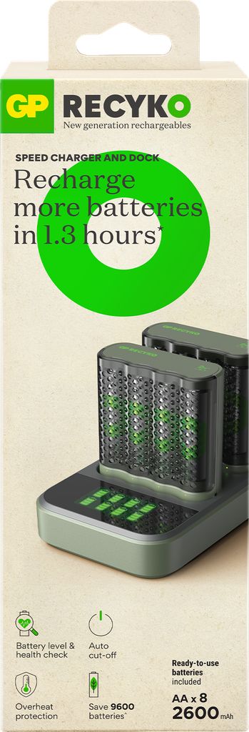 GP ReCyko Batteriladdare 8-kanaler inkl. 8xAA 2600 mAh