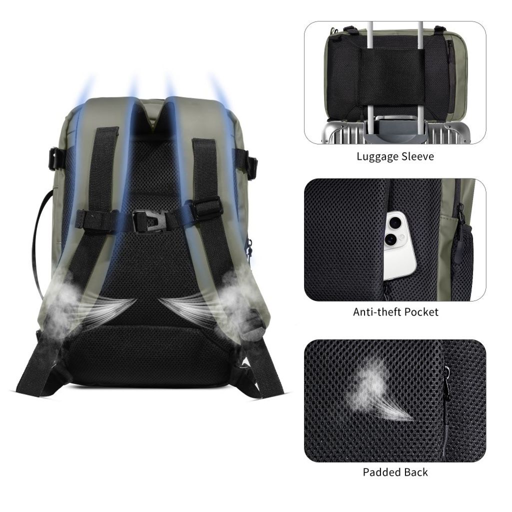 Tech-Protect Defender S50 -läppärireppu, 20L – Oliivinvihreä