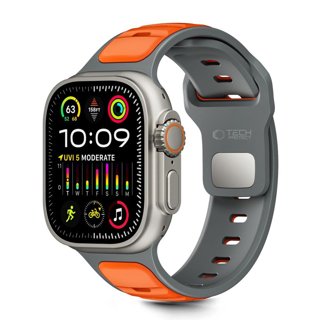 Tech-Protect IconBand Line Kellonranneke Apple Watch 44/45/46/49mm - Harmaa/oranssi