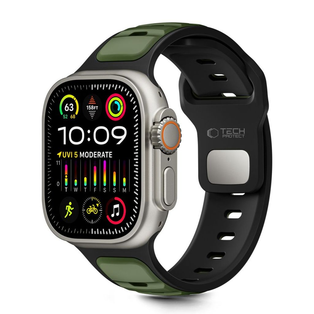 Tech-Protect IconBand Line Kellonranneke Apple Watch 44/45/46/49mm - Musta/Vihreä