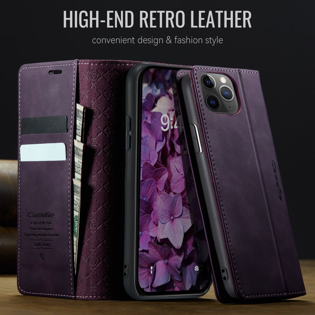 CASEME iPhone 11 Pro Max Pungetui RFID-blokerende Stativ – Lilla