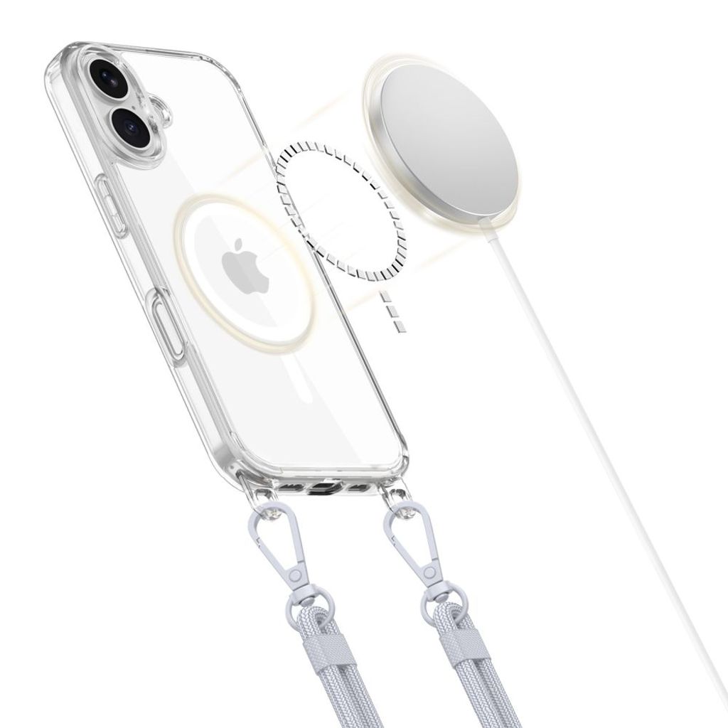 Tech-Protect FlexAir Chain MagSafe Cover + 2 Bærestropper til iPhone 16 - Lyserød/Grå