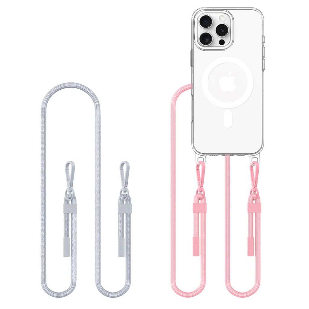Tech-Protect FlexAir Chain MagSafe Cover + 2 Bærestropper til iPhone 16 Pro - Lyserød/Grå