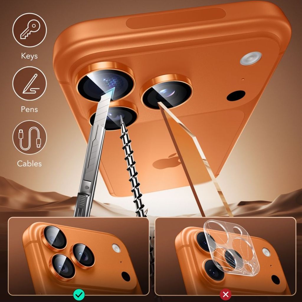 ESR Armorite iPhone 17/16/15/14 Pro / Pro Max Linsskydd - Orange