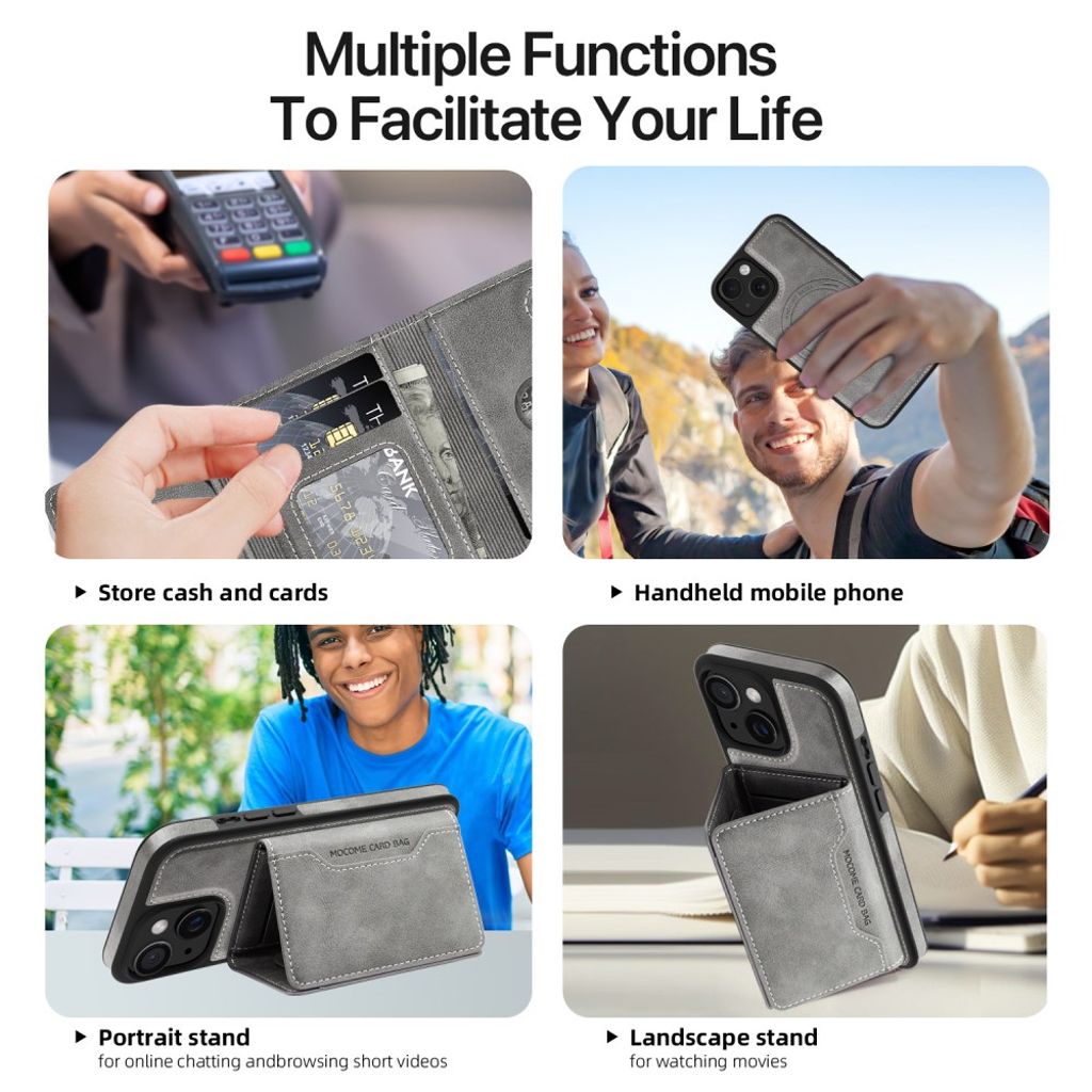 iPhone 15 Cover MagSafe Aftagelig Pung – Grå