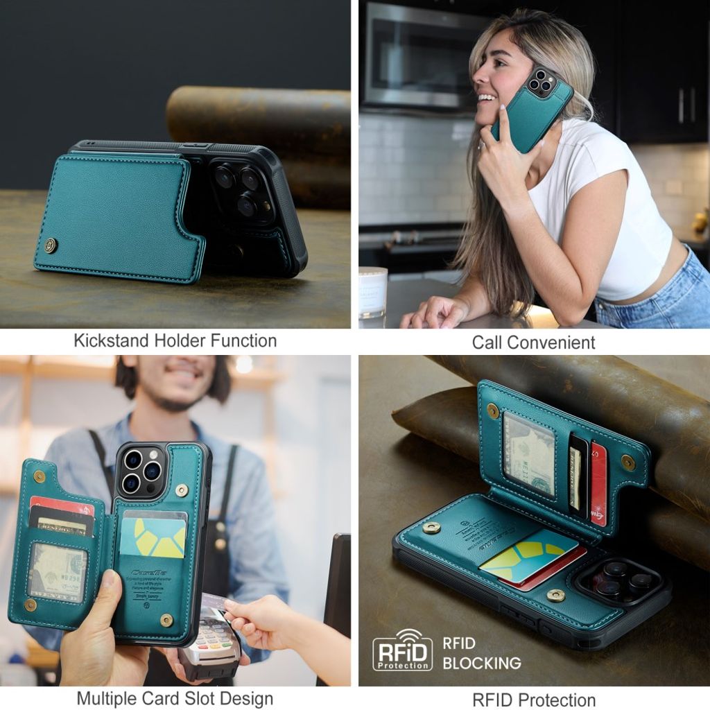 CASEME iPhone 16 Pro Lommebokdeksel Kortholder RFID – Grønn