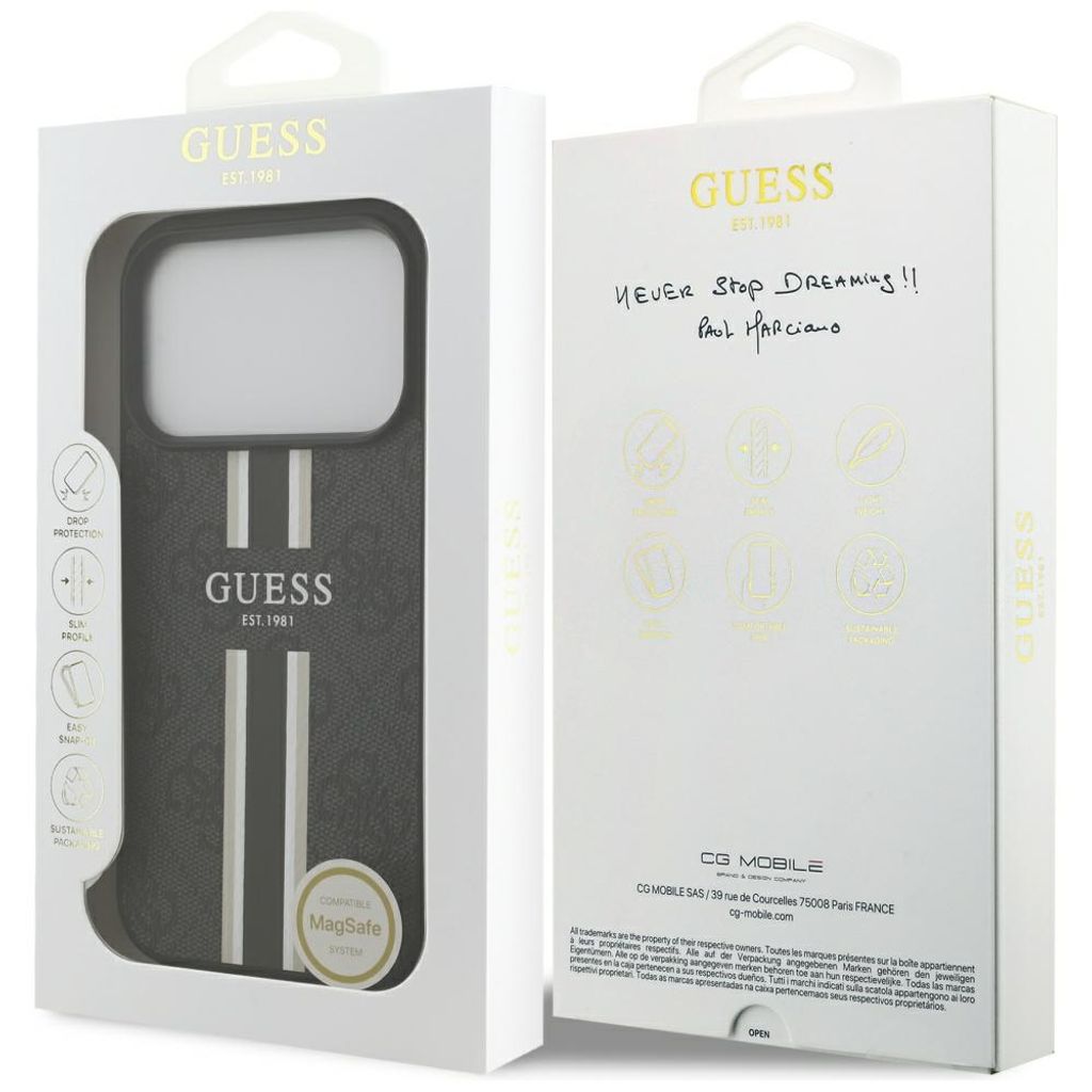 Guess 4G Printed Stripes MagSafe -kuori till iPhone 17 Pro - Musta