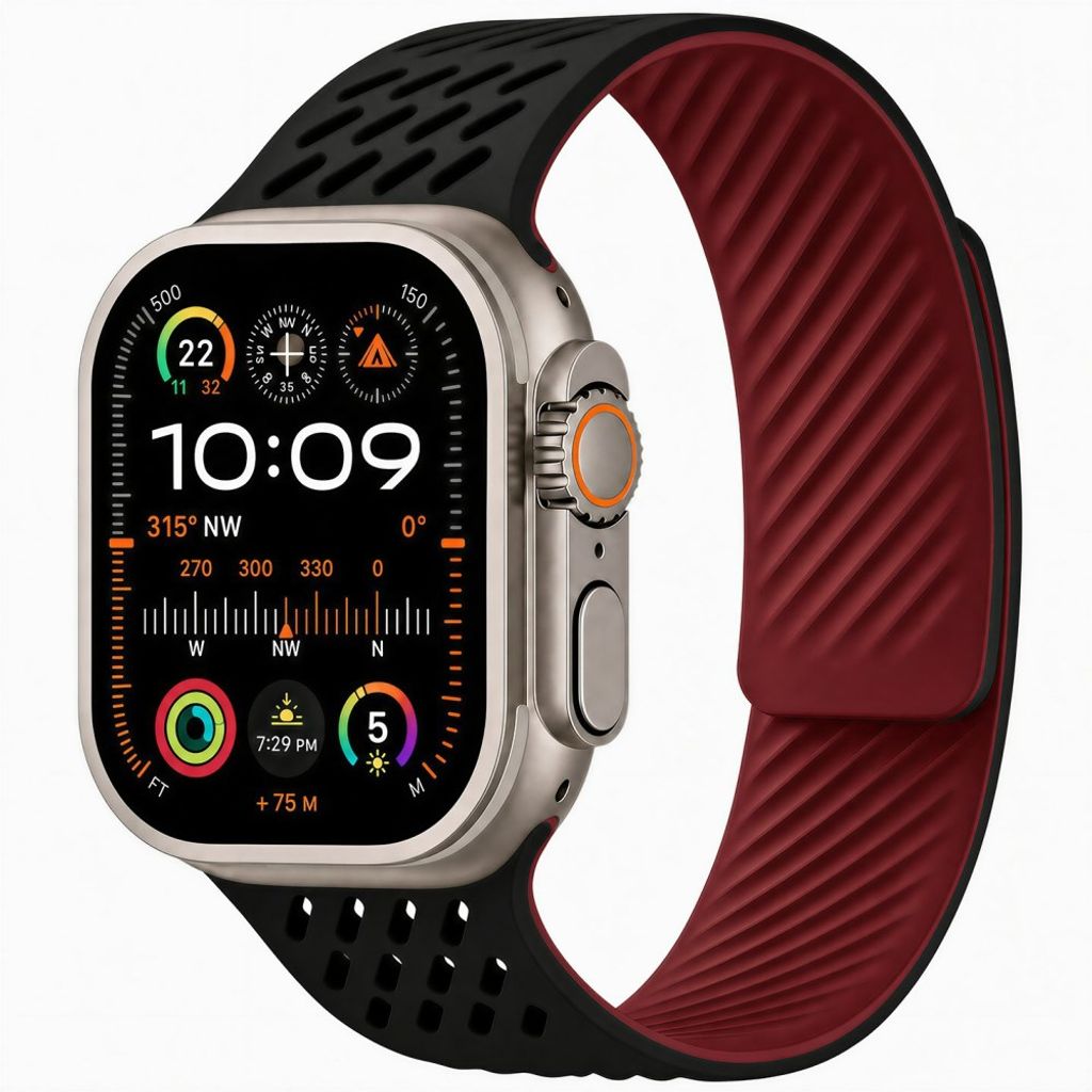 Apple Watch 42 / 41/ 40 / 38mm Klockarmband i Silikon - Svart/Vinröd
