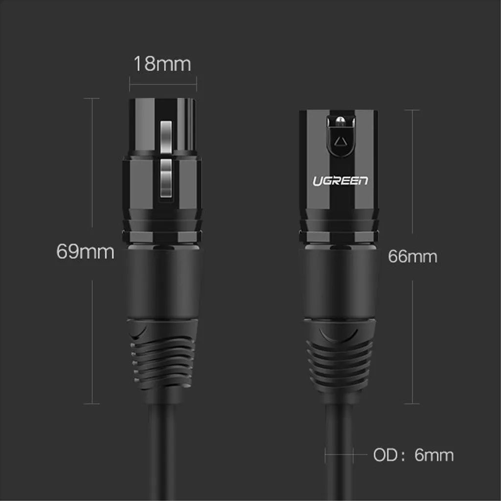 Ugreen AV130 ljud XLR (hona) - XLR (hane) kabel för mikrofon/förstärkare 1m - svart