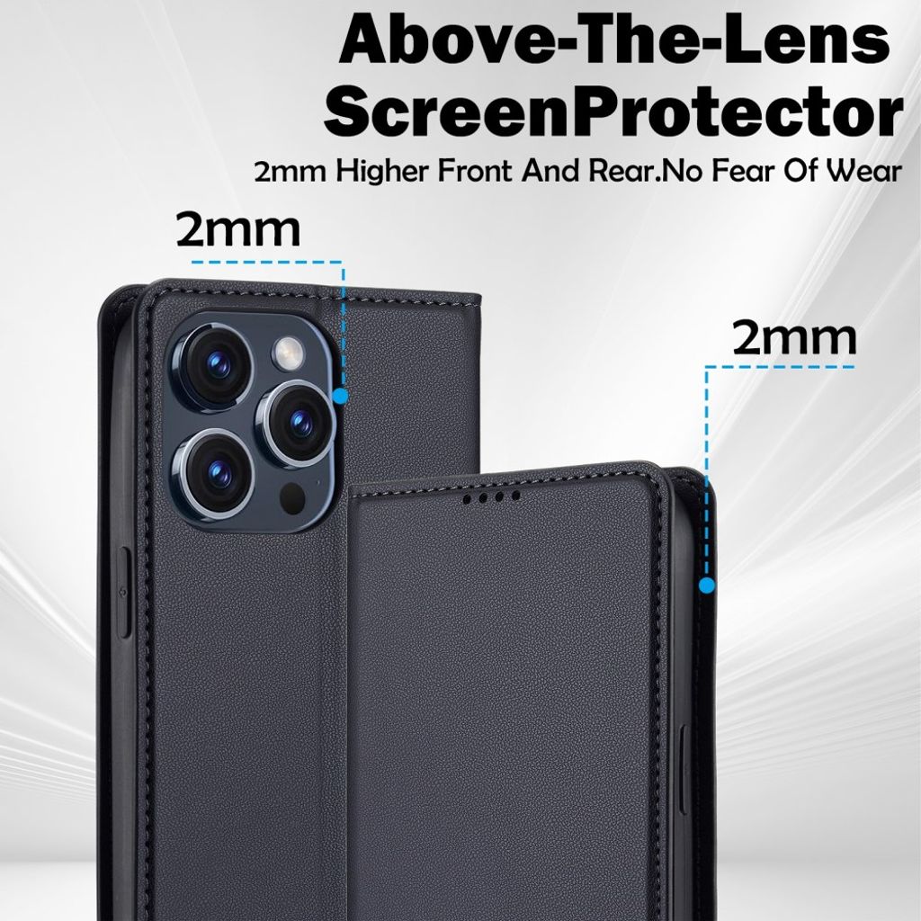 LC.IMEEKE iPhone 15 Pro Wallet Cover PU Leather Stand - Black