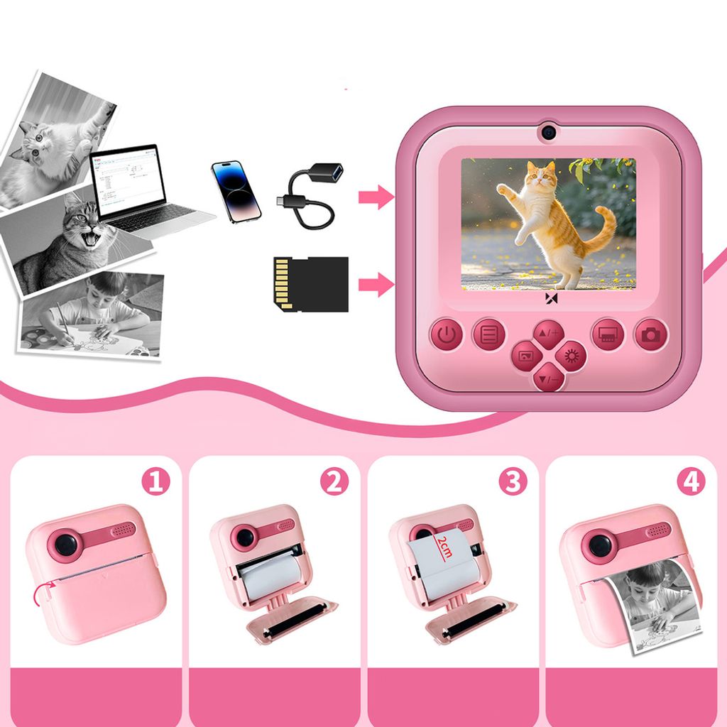 Wozinsky WDT-03 kamera med termisk skriver for barn – rosa